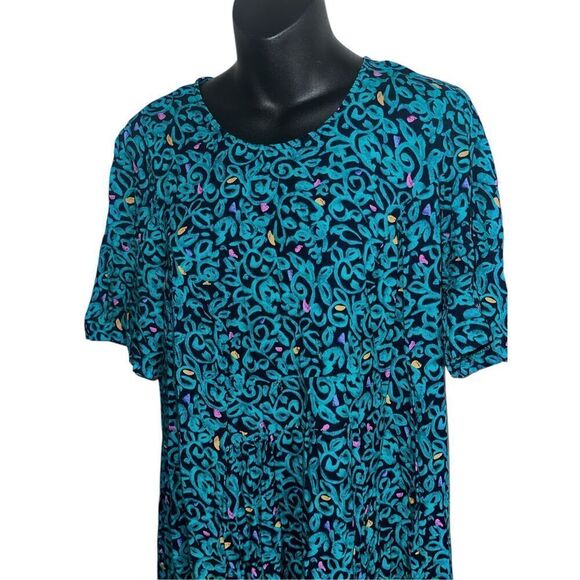 Vintage beautiful More Jazz Teal Green Paisley Floral Rayon Maxi Dress Oversized - Picture 3 of 10